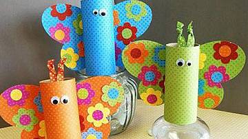 Colorful butterflies from toilet paper rolls